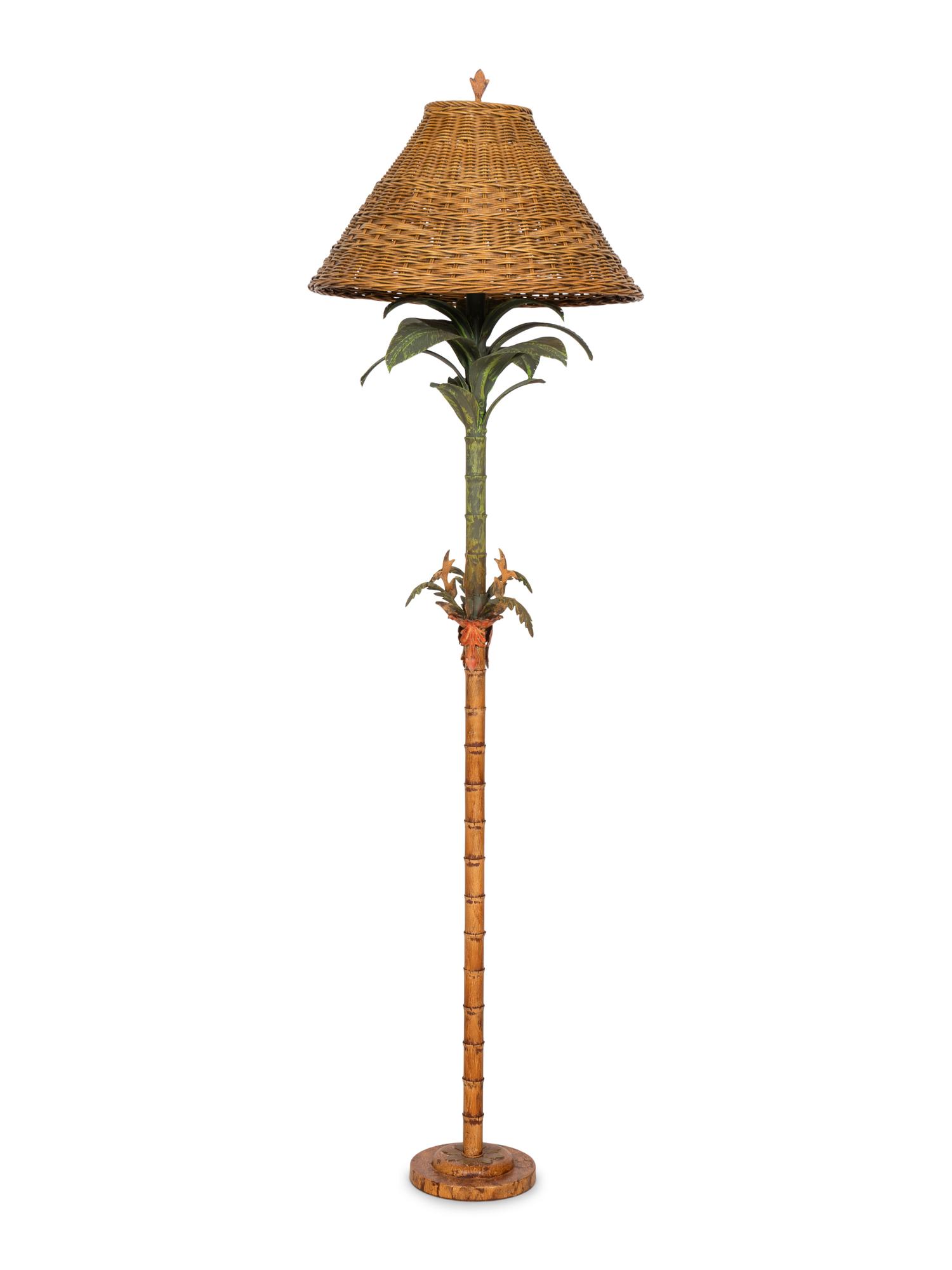 An Italian Painted Tole Palm-Form Floor Lamp