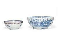 Two Chinese Export Blue and White Porcelain Punch Bowls