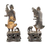 A Pair of Chinese Parcel-Gilt Bronze Figures of Luohan