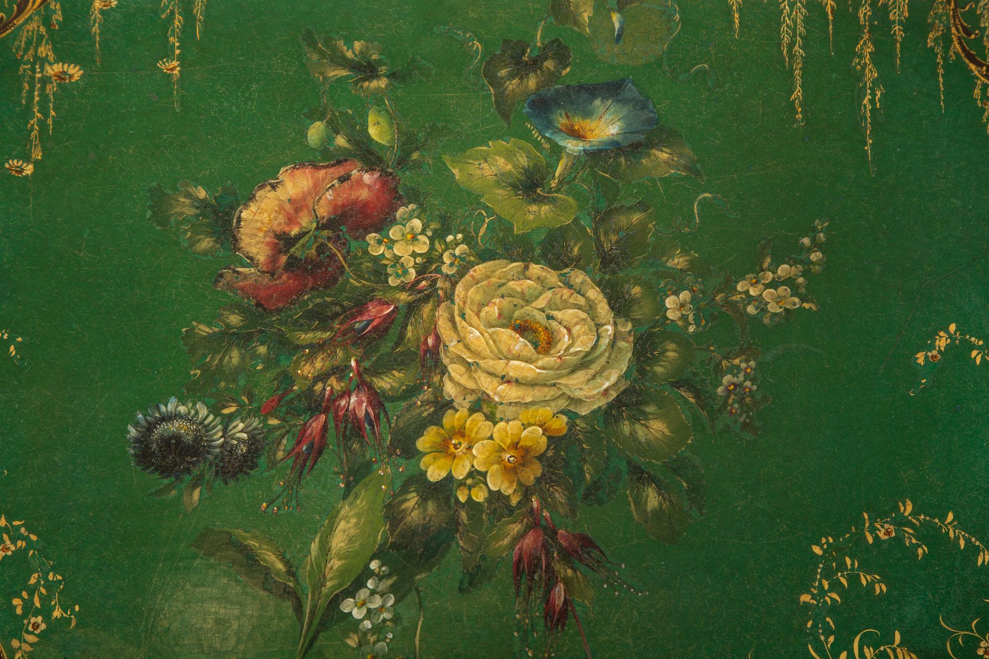A Regency Green and Gilt Lacquer Papier Mache Tray Table — 19TH CENTURY
