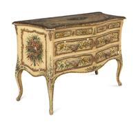 A Venetian Rococo Polychrome Decorated and Parcel-Gilt Commode