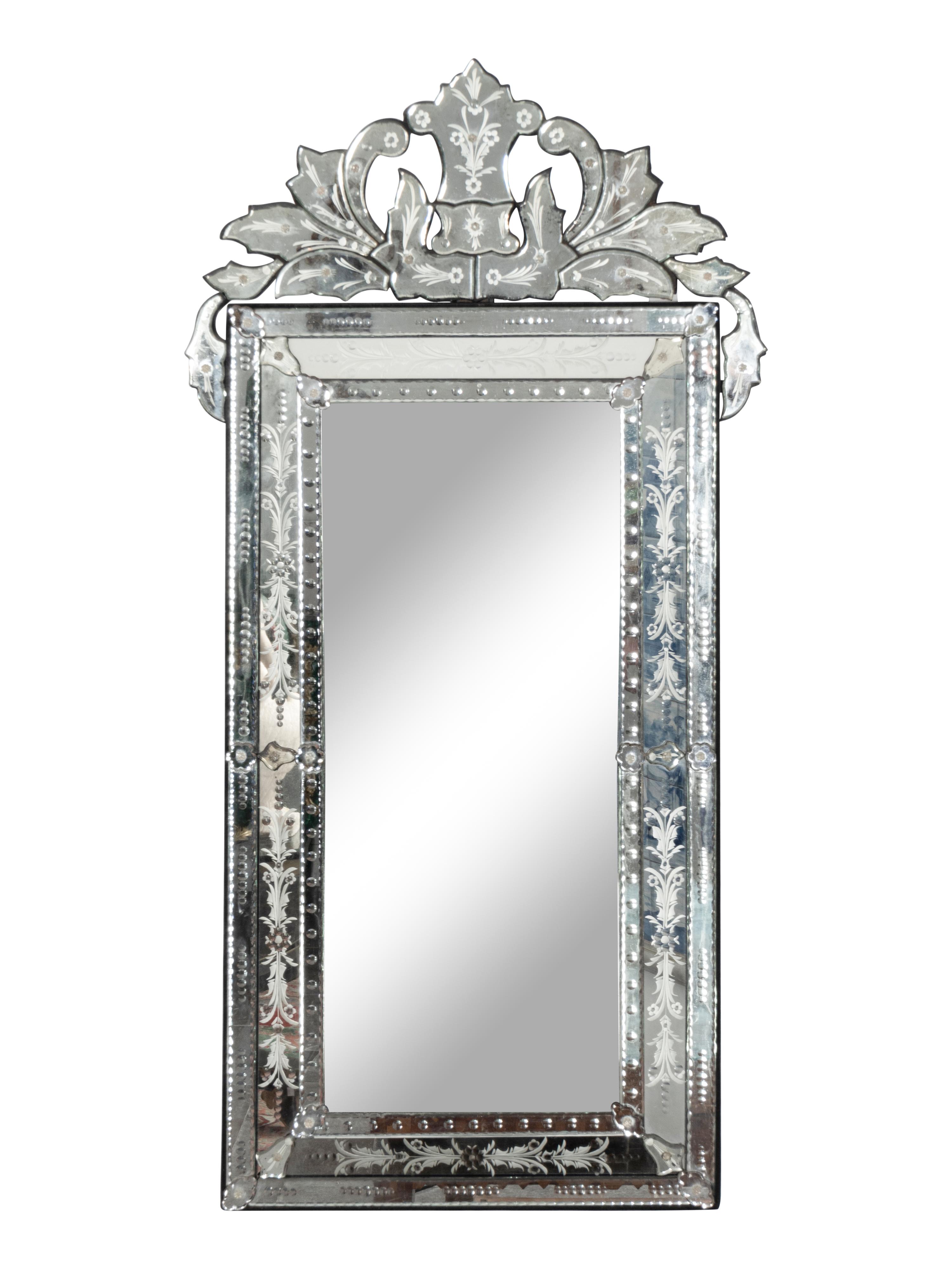 A Large Etched Glass Venetian Mirror