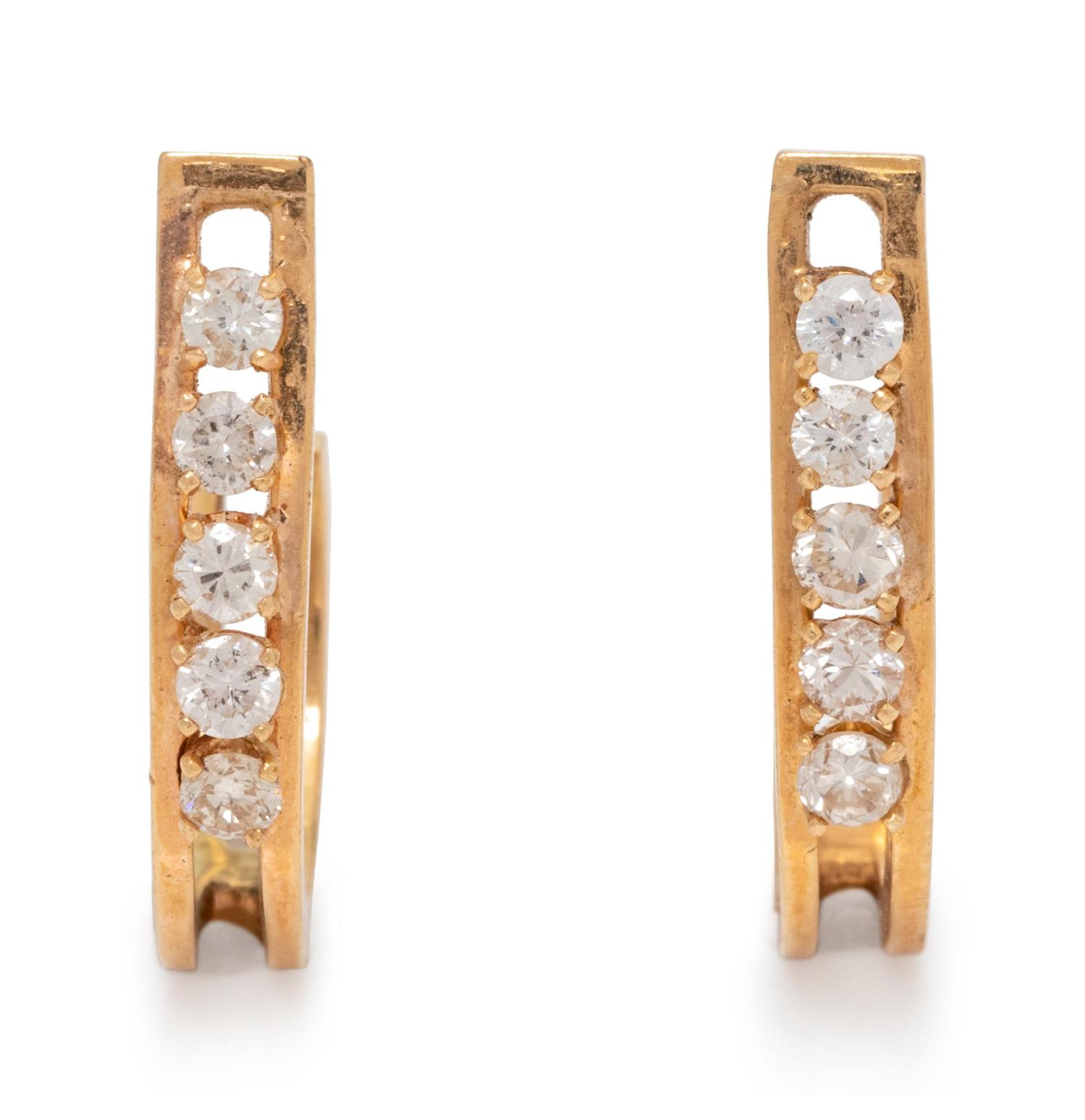 A Pair of Yellow Gold and Diamond Earrings,