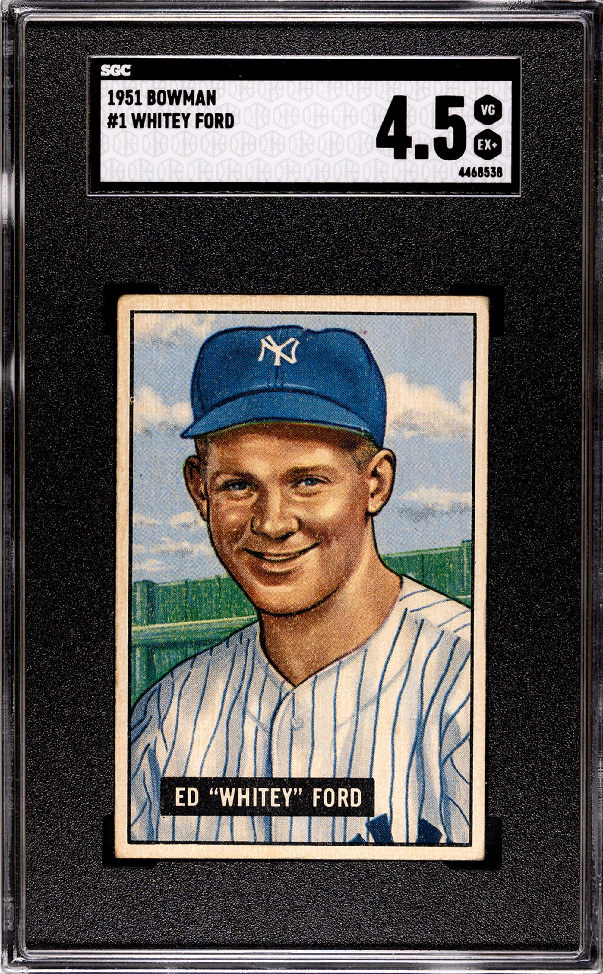 A 1951 Bowman Whitey Ford Rookie Baseball Card No. 1 (SGC 4.5 VG-EX+)