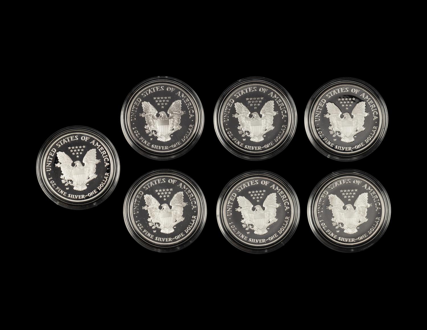 A Collection of Seven Silver Eagle $1 Proofs