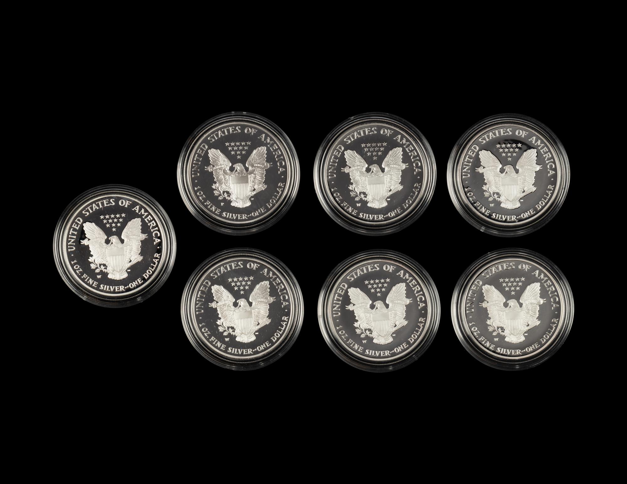 A Collection of Seven Silver Eagle $1 Proofs