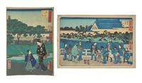 Utagawa Hiroshige (Japanese, 1797-1858), and Utagawa Kunisada (Toyokuni III) with Utagawa Hiroshige II, Two Woodblock Prints