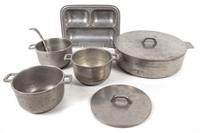 A Collection of Pewter Articles Diameter of lidded tureen 13 inches.