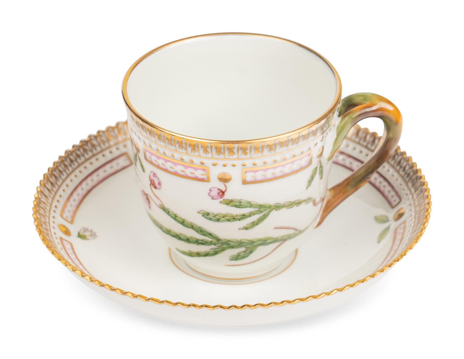 A Set of Twenty-Nine Royal Copenhagen Flora Danica Porcelain Cups and Saucers