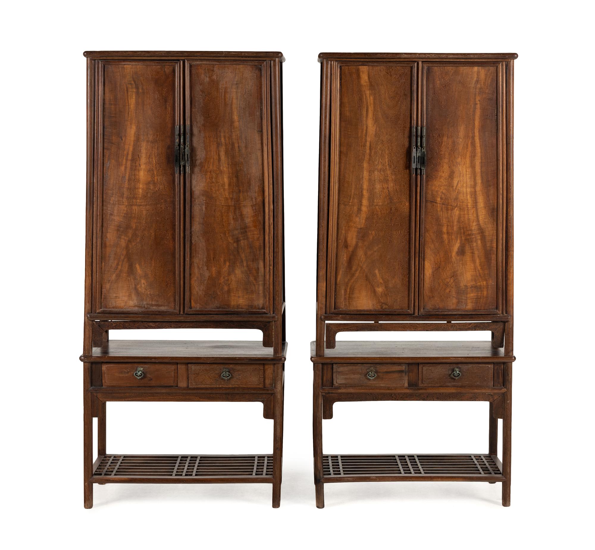 A Pair of Chinese Jichimu Cabinets on Stands