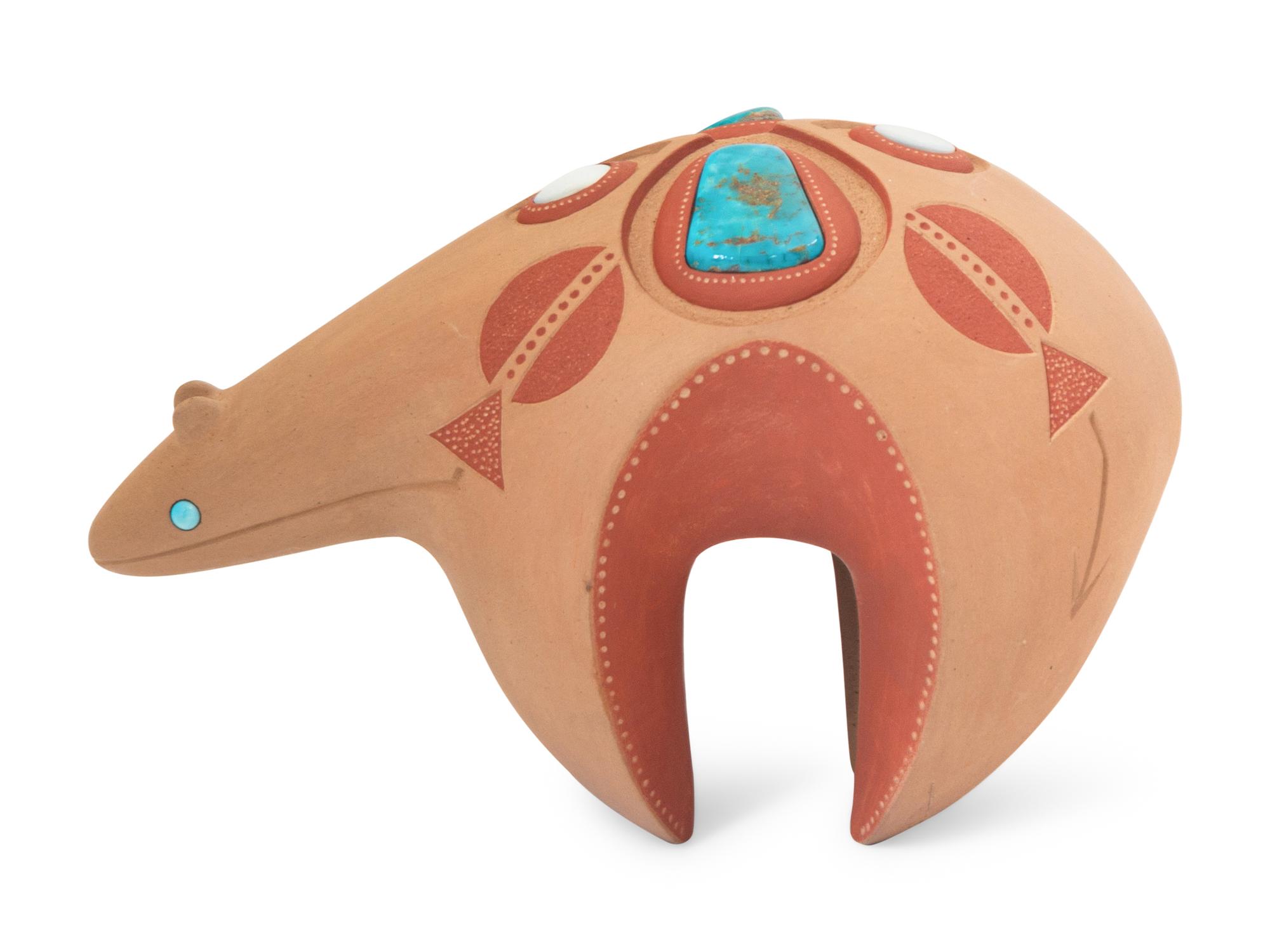 Red and Sienna Pottery Bear, with Turquoise