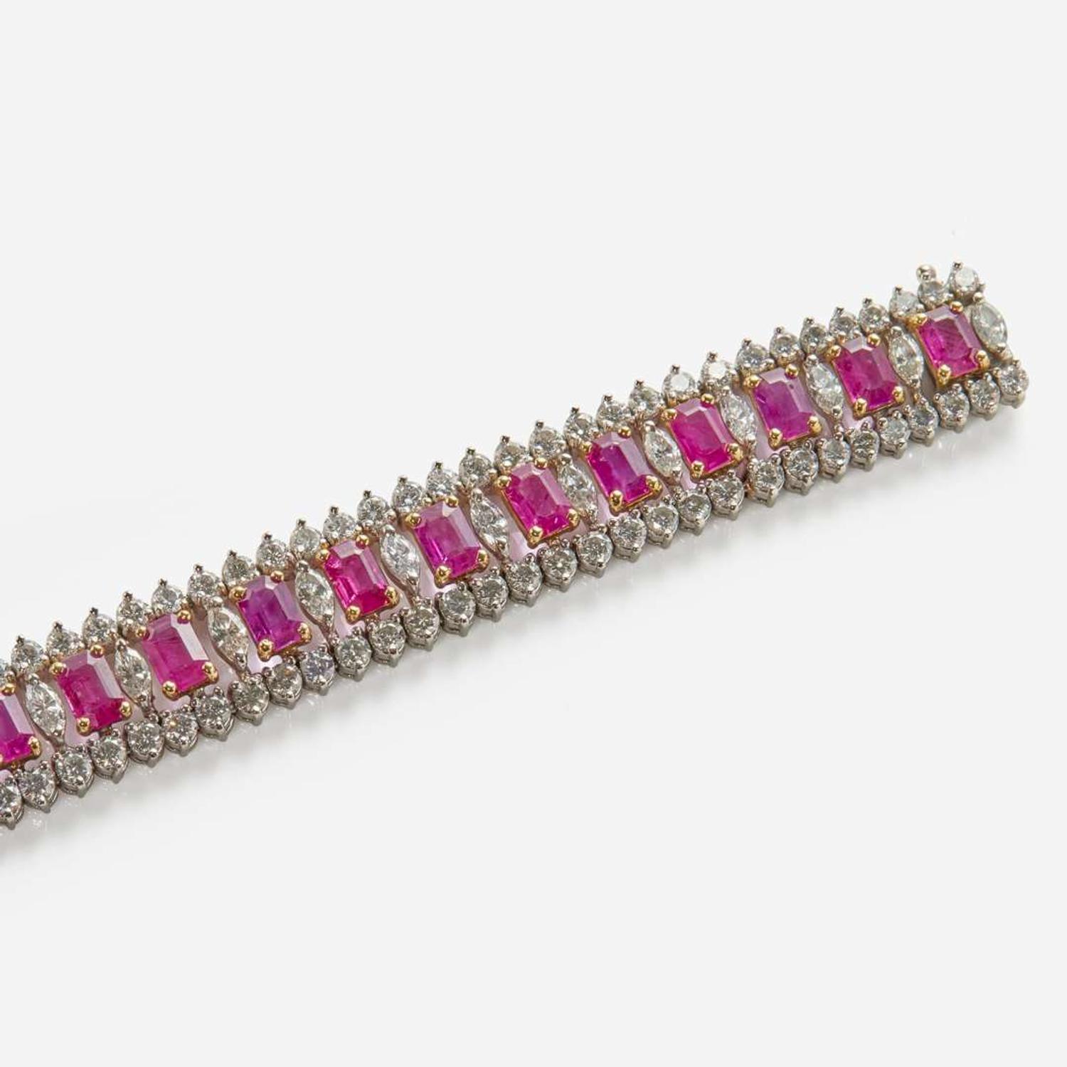 A Platinum, Yellow Gold, Ruby, and Diamond Bracelet