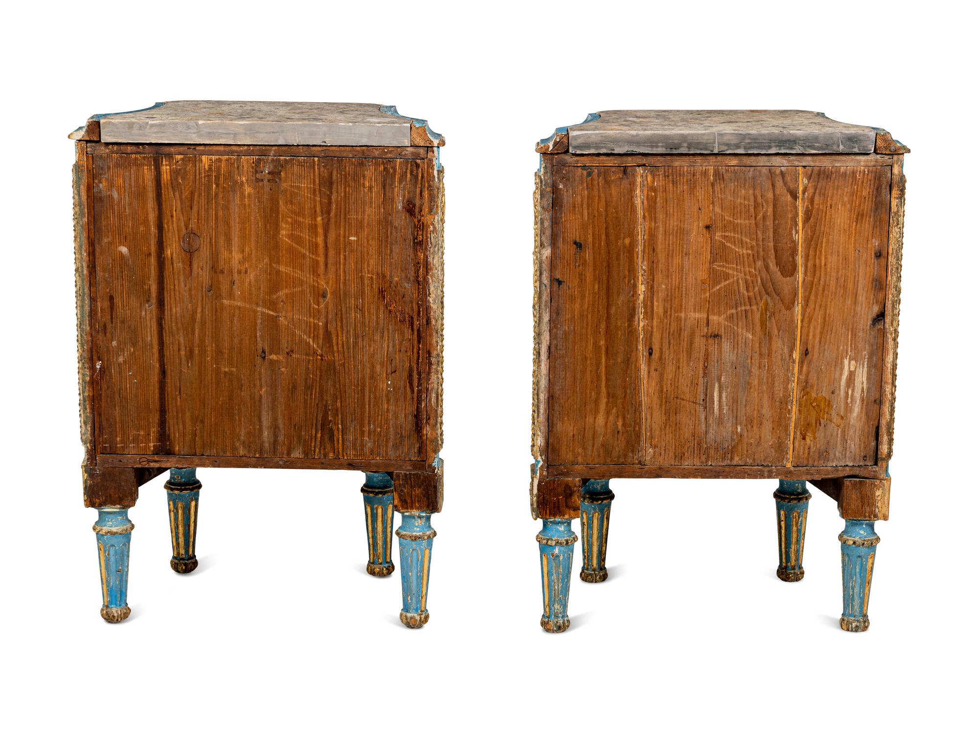 A Pair of North Italian Painted and Parcel-Gilt Side Cabinets