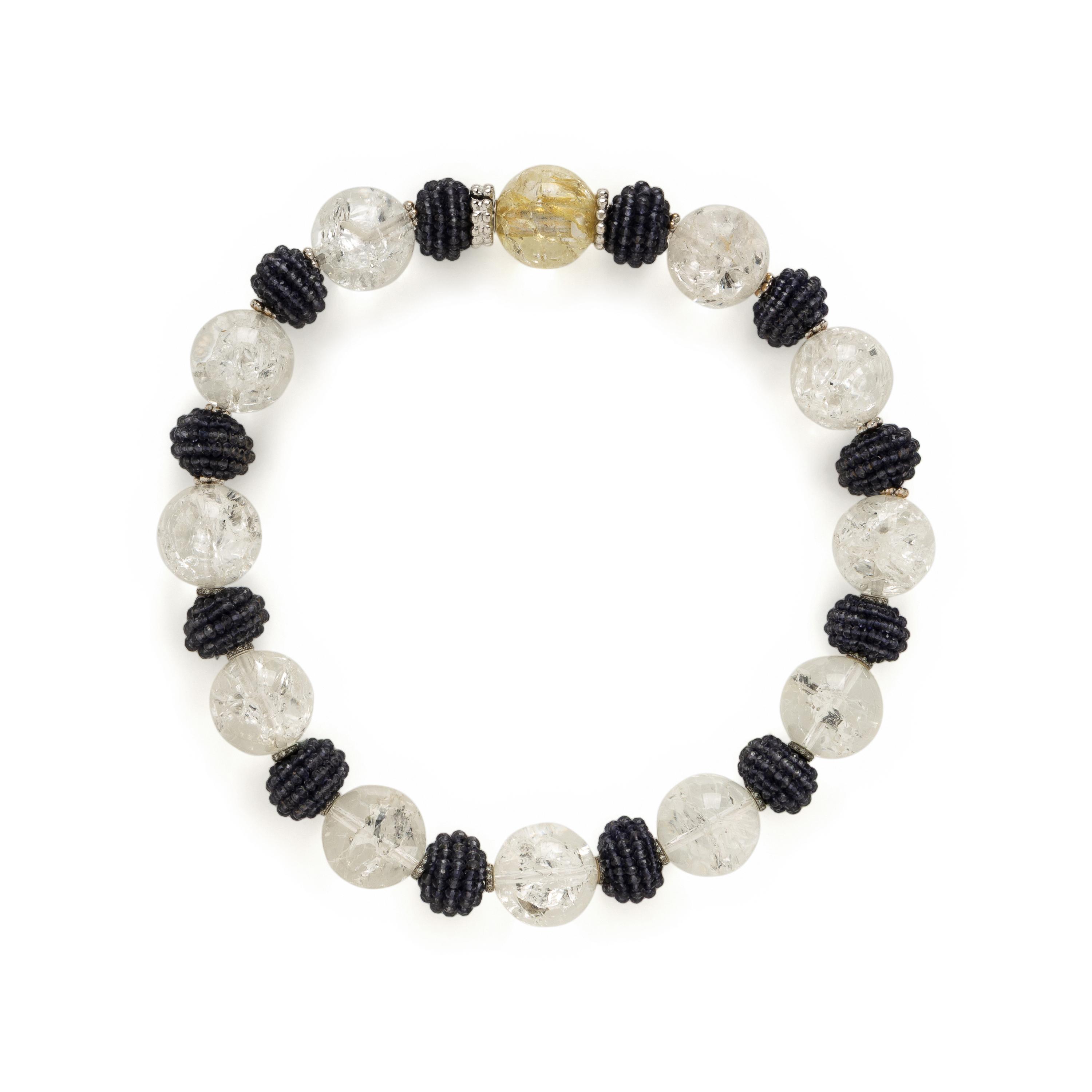 Sabbadini, Iolite, Rock Crystal Quartz, and White Gold Bead Necklace