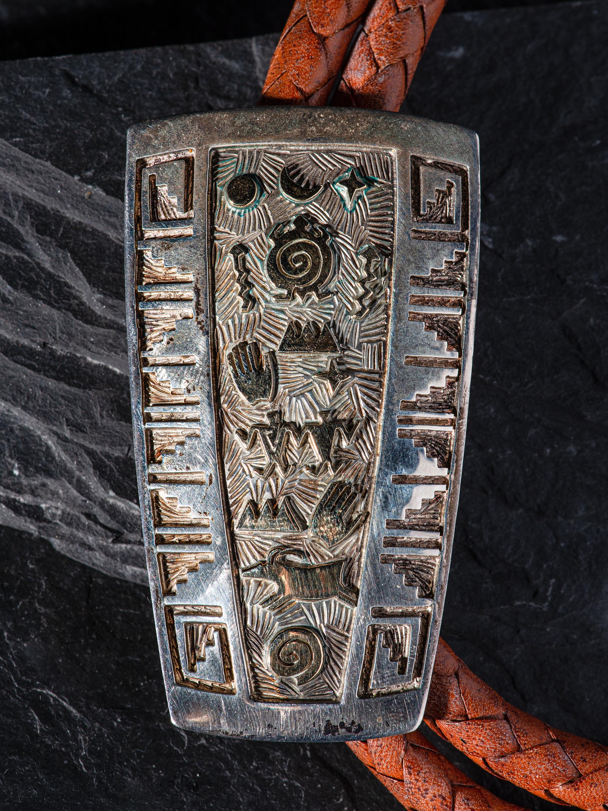 Sterling Silver Bolo Tie, with 14K Gold Petroglyph Accents