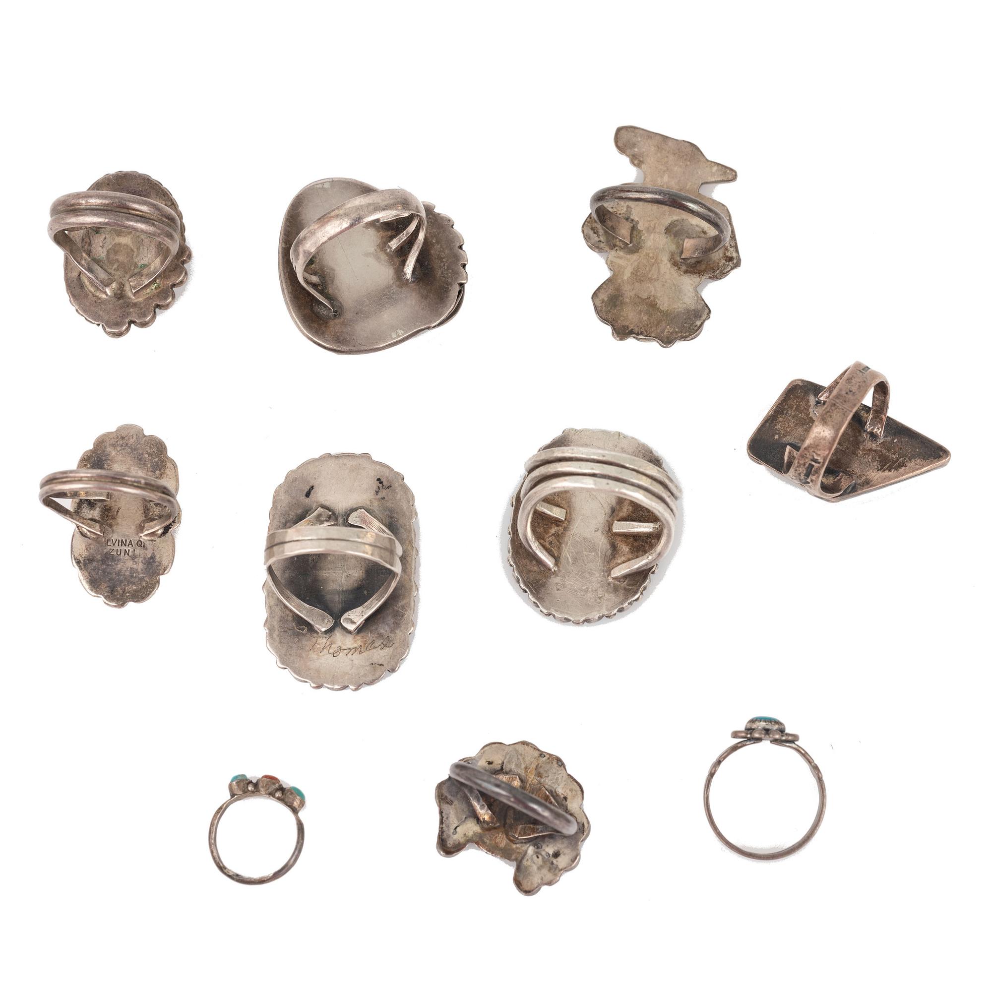 Navajo and Zuni Silver Rings, with Inlay