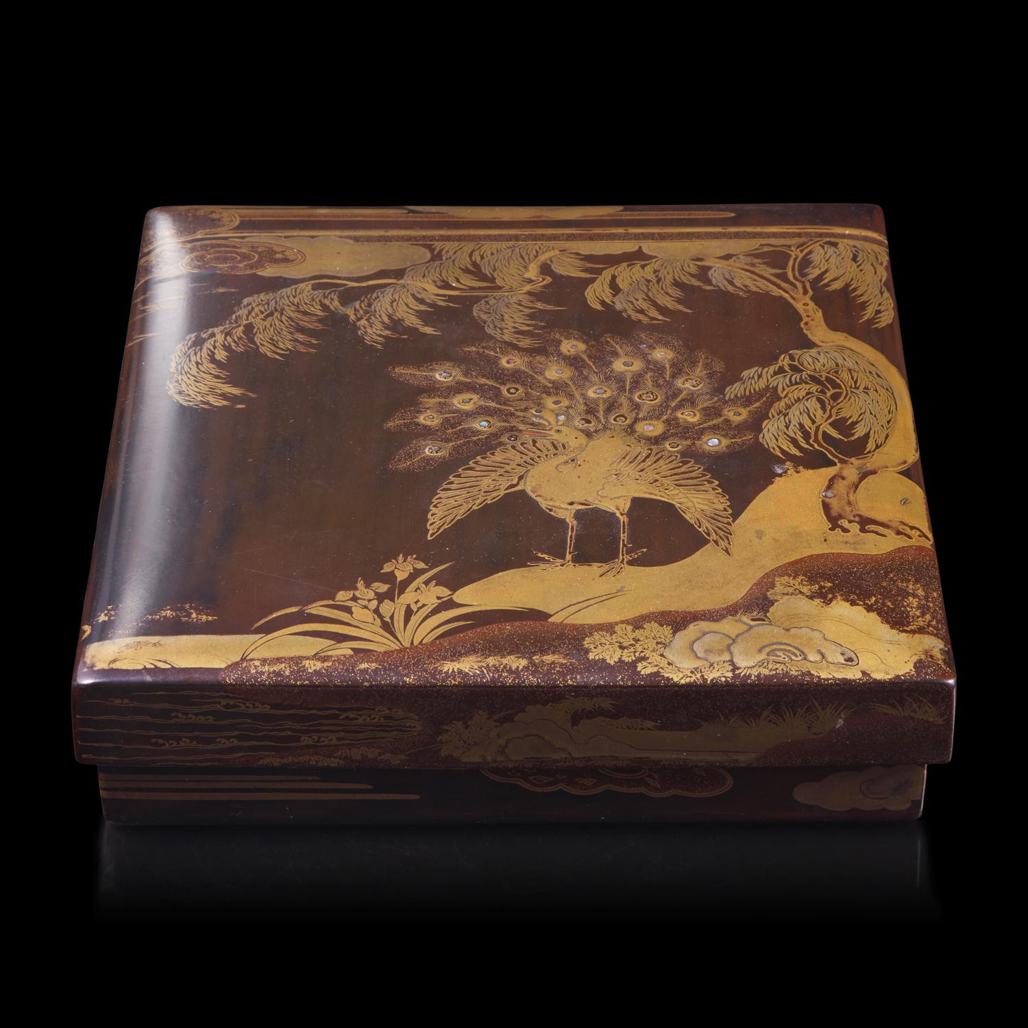 A Japanese Lacquer "Peacock" Writing Box, Late Edo to Meiji Period