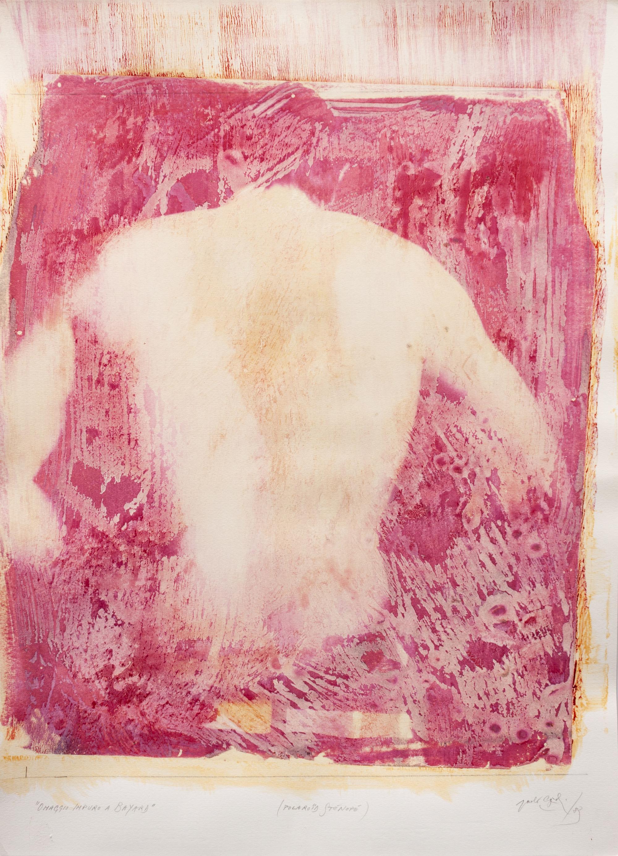 A pair of polaroids ( Ritratto di Carla , 1985; Omaggio Impuro a Bayard , 1983)