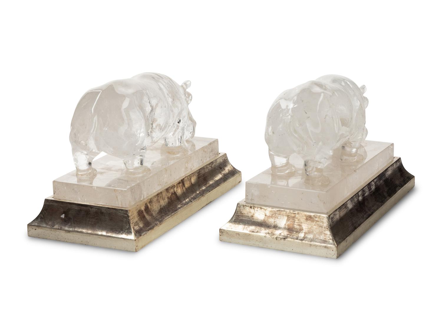 A Pair of Rock Crystal Models of Hippopotami