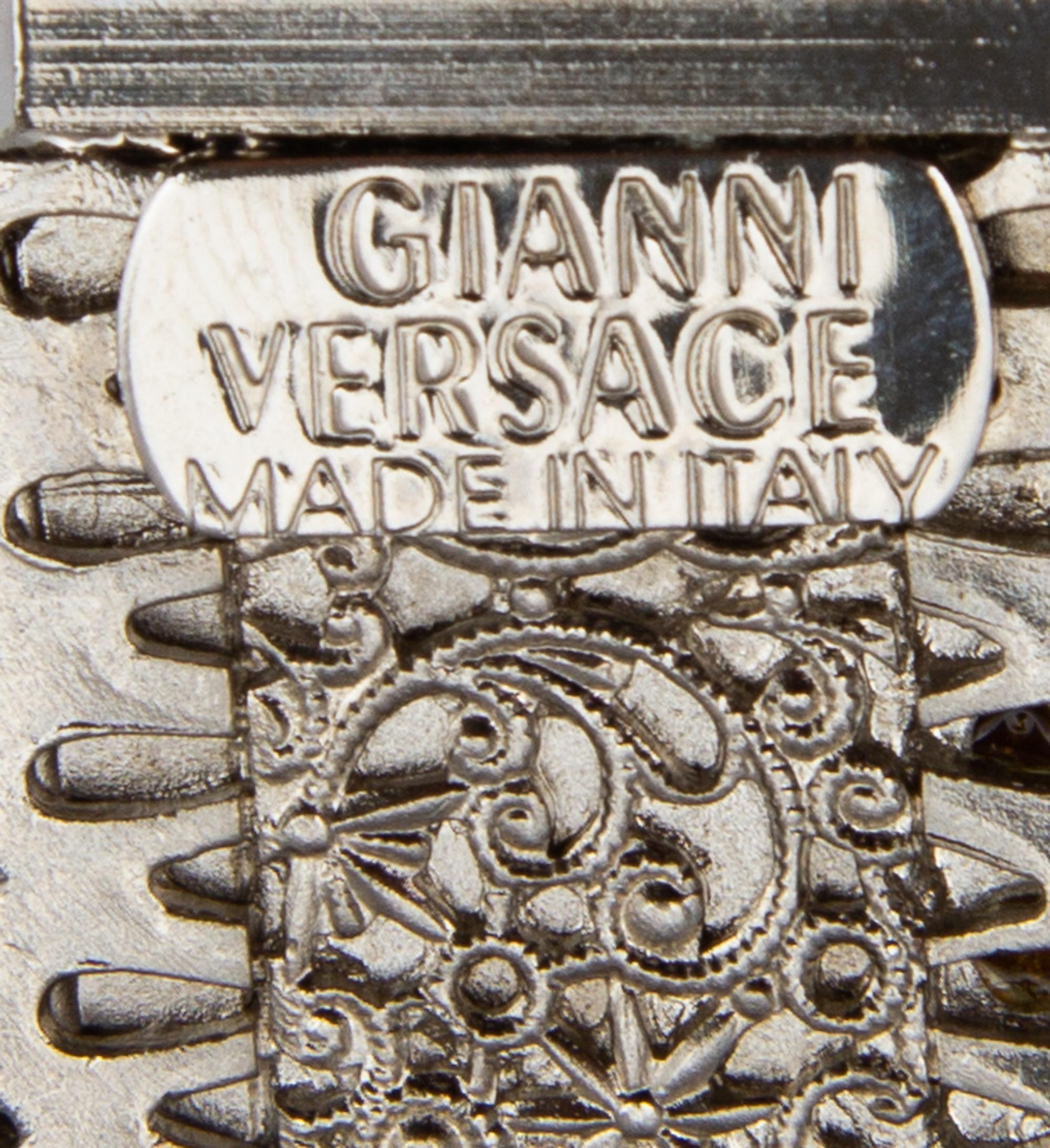 A Gianni Versace Black Silk and Crystal Cross Pendant Choker, Pendant: 3.25" x 6.5"; Choker: 13" x 1.75".