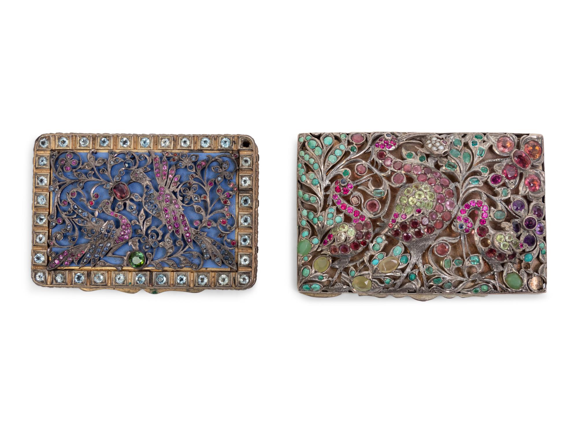 Two Continental Jeweled Silver Cases
