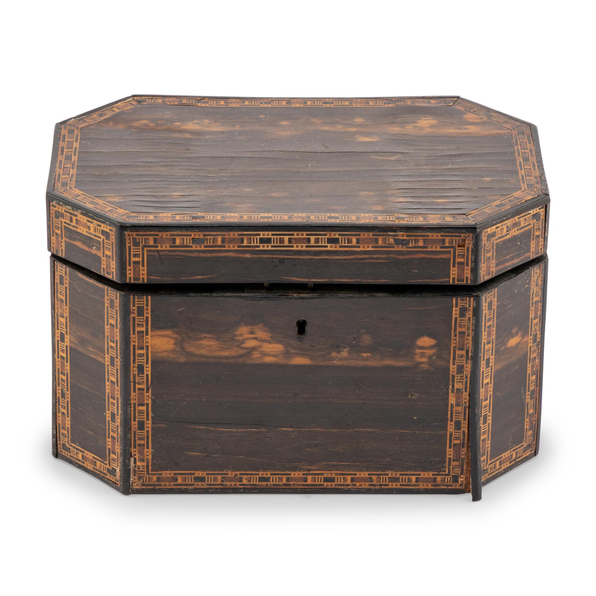 An English Calamander and Tunbridge Marquetry Tea Caddy