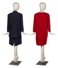 Ildi Marshall Dress and Louis Féraud Suit Accompanied by Three Brooches