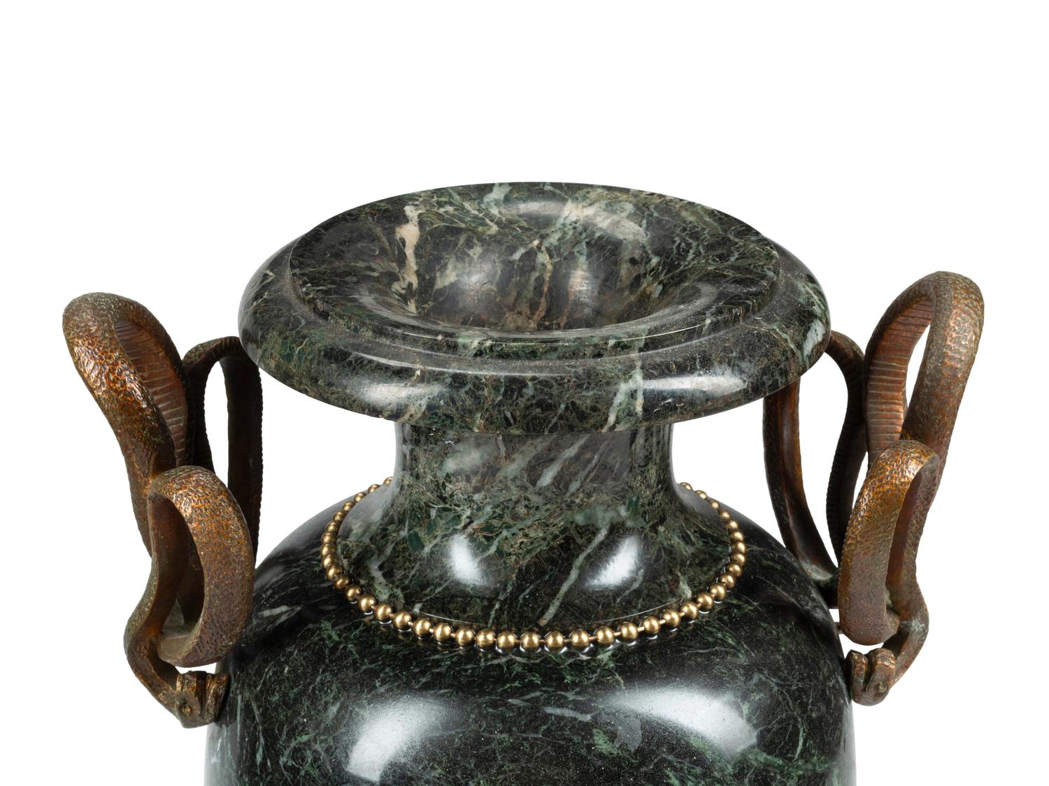 A Pair of French Marble and Bronze Baluster Urns