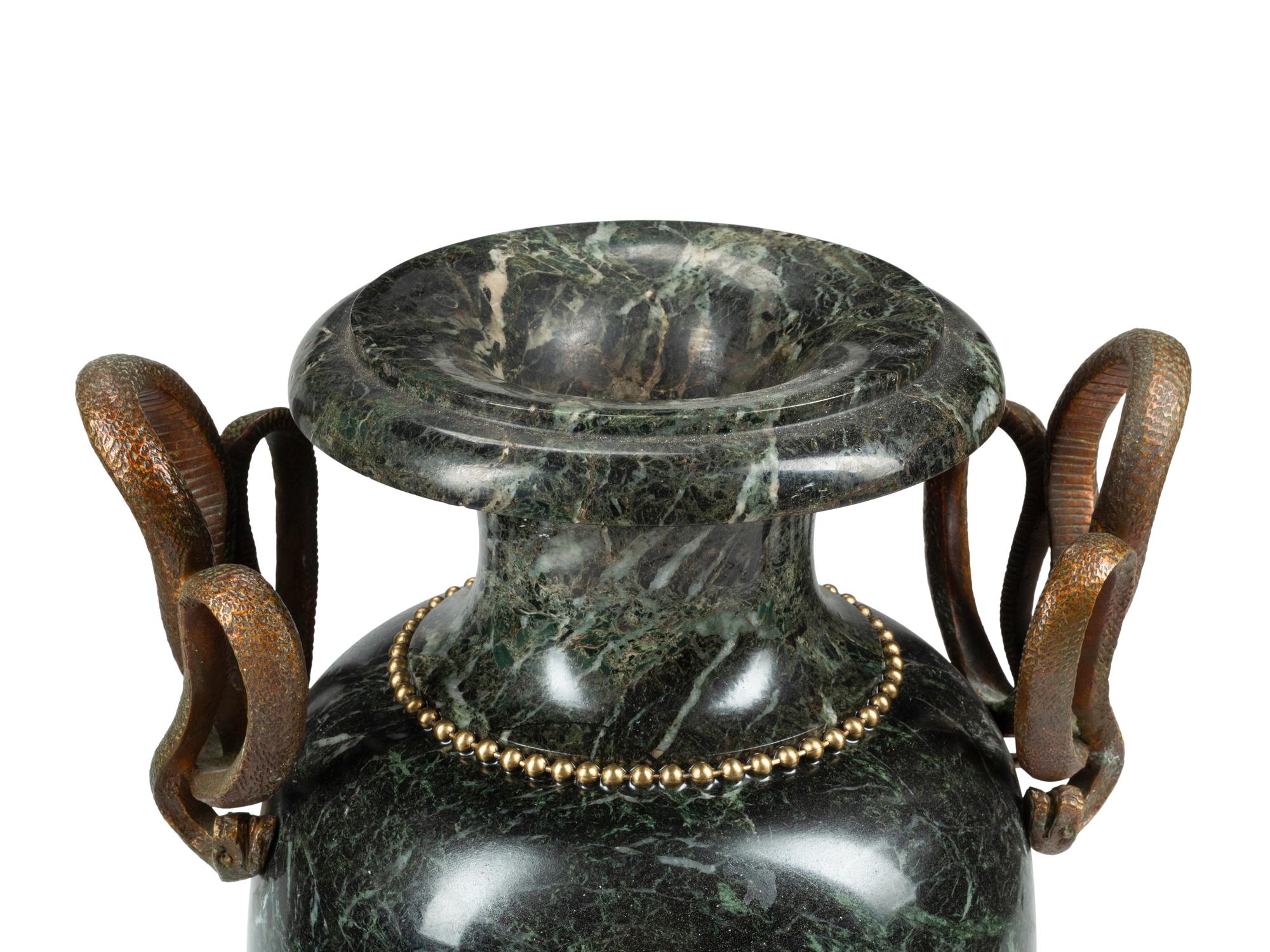 A Pair of French Marble and Bronze Baluster Urns