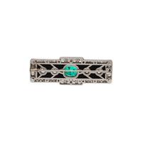 ART DECO, ONYX, EMERALD AND DIAMOND BROOCH