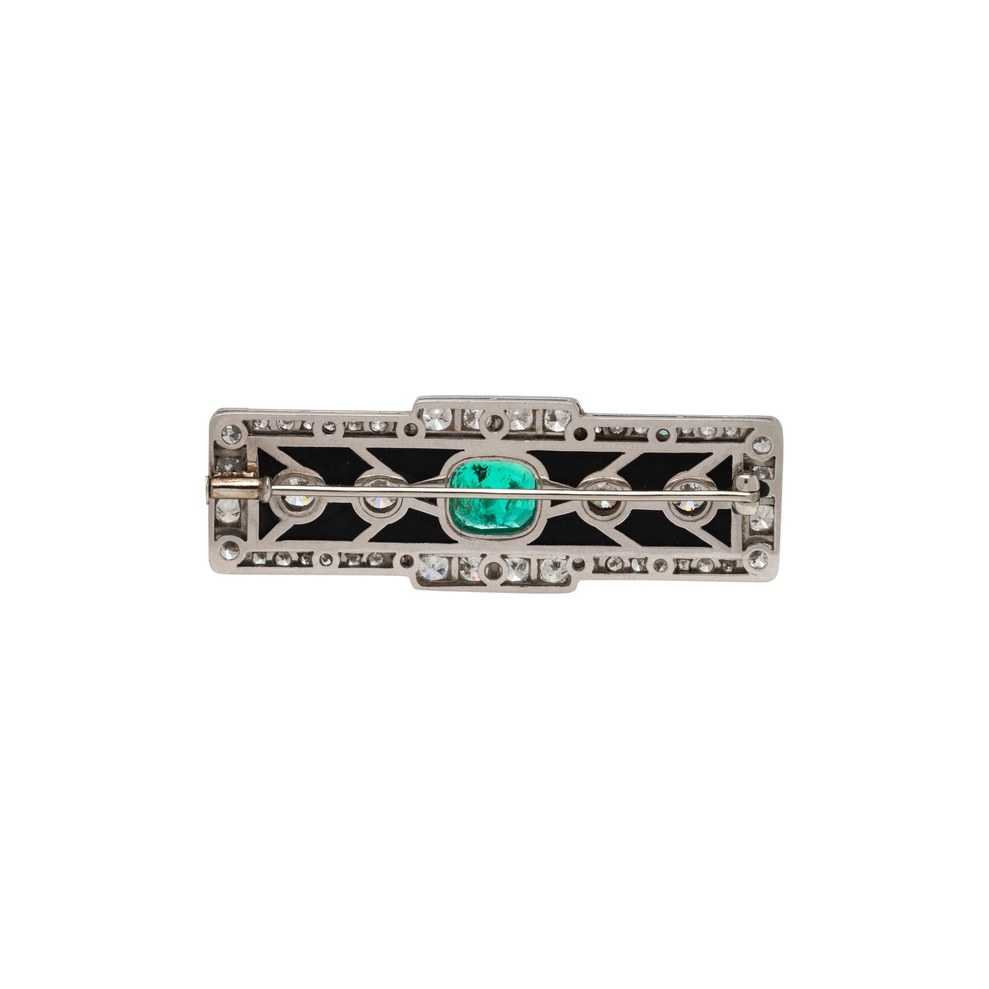 ART DECO, ONYX, EMERALD AND DIAMOND BROOCH