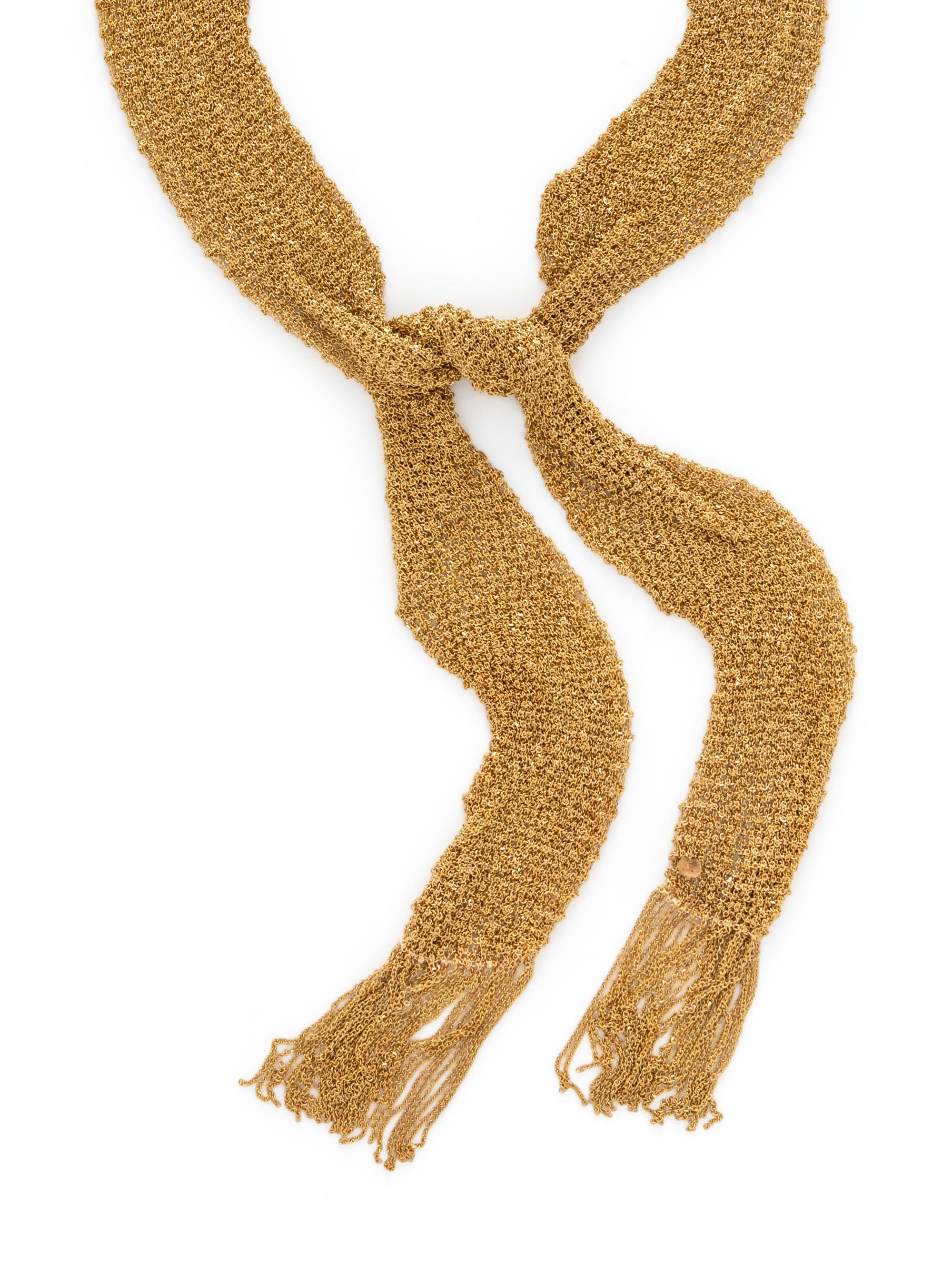 YELLOW GOLD MESH SCARF NECKLACE