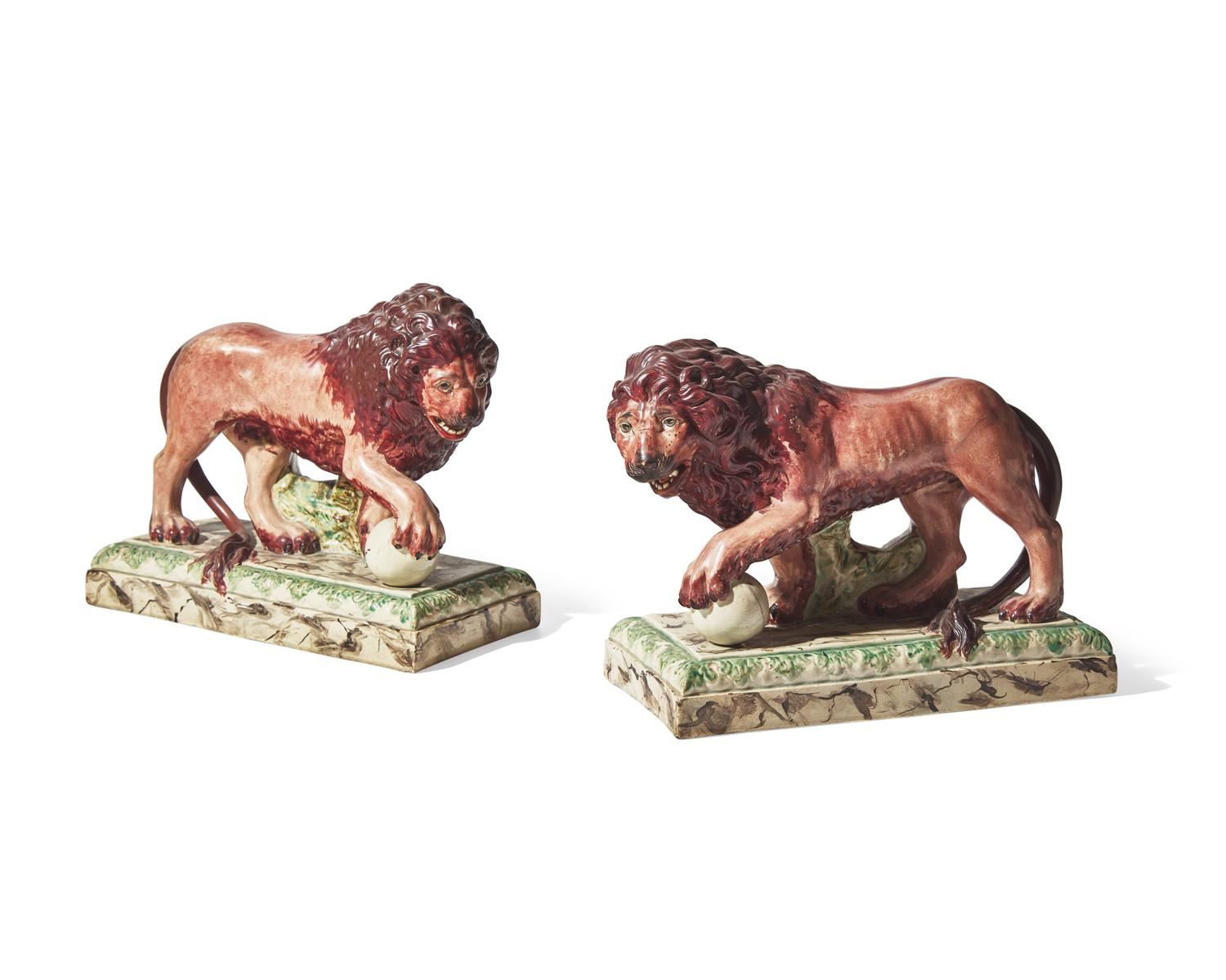 A Pair of Wedgwood Pearlware Lion Figures
