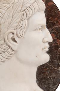 A Set of Four Italian Neoclassical Style Iron Mounted Marble Portrait Medallions