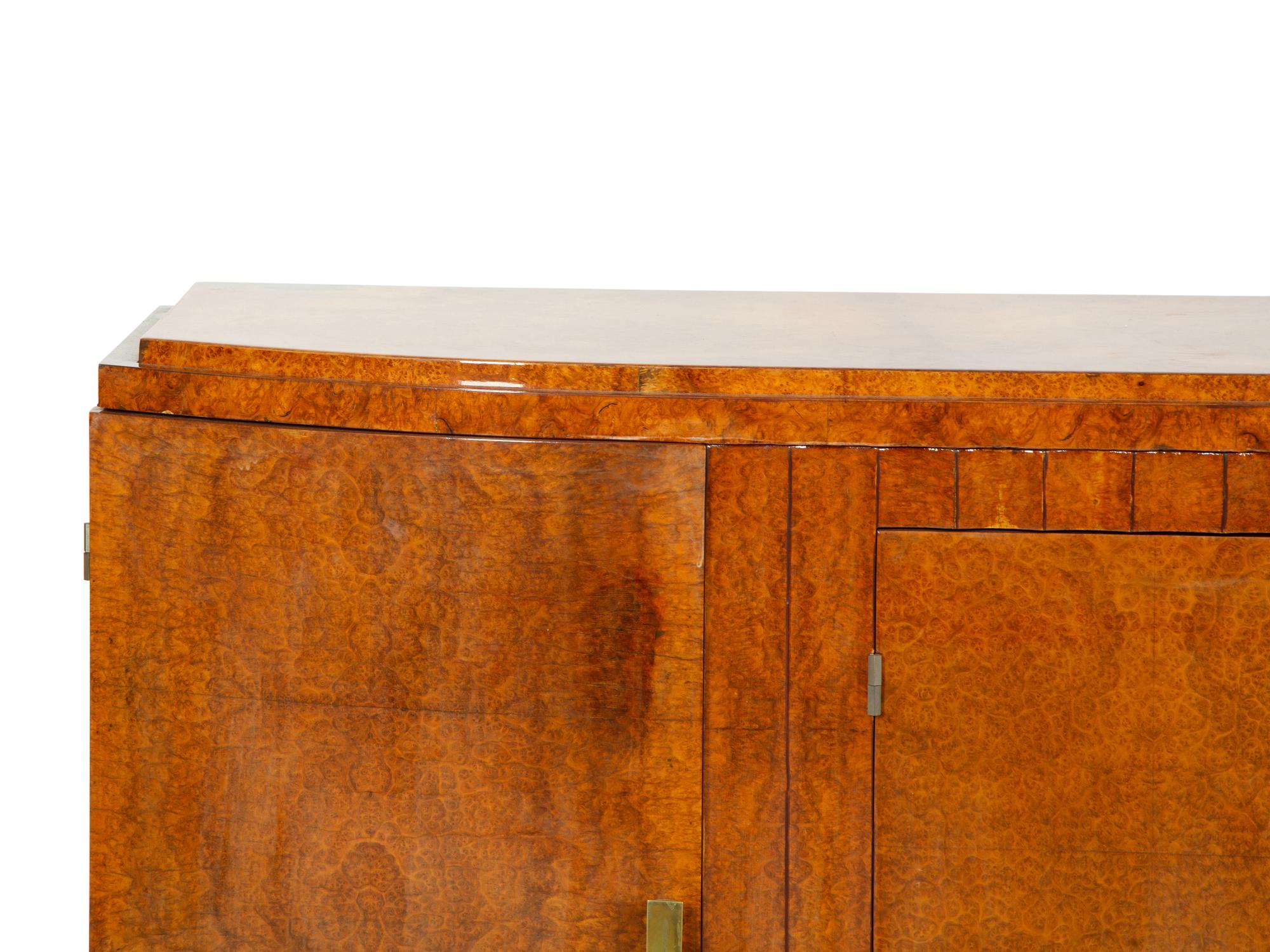 A French Art Deco Burl Amboyna and Birchwood Console Cabinet