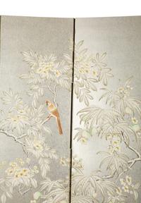A Four-Panel Floor Screen with Silvered Wallpaper