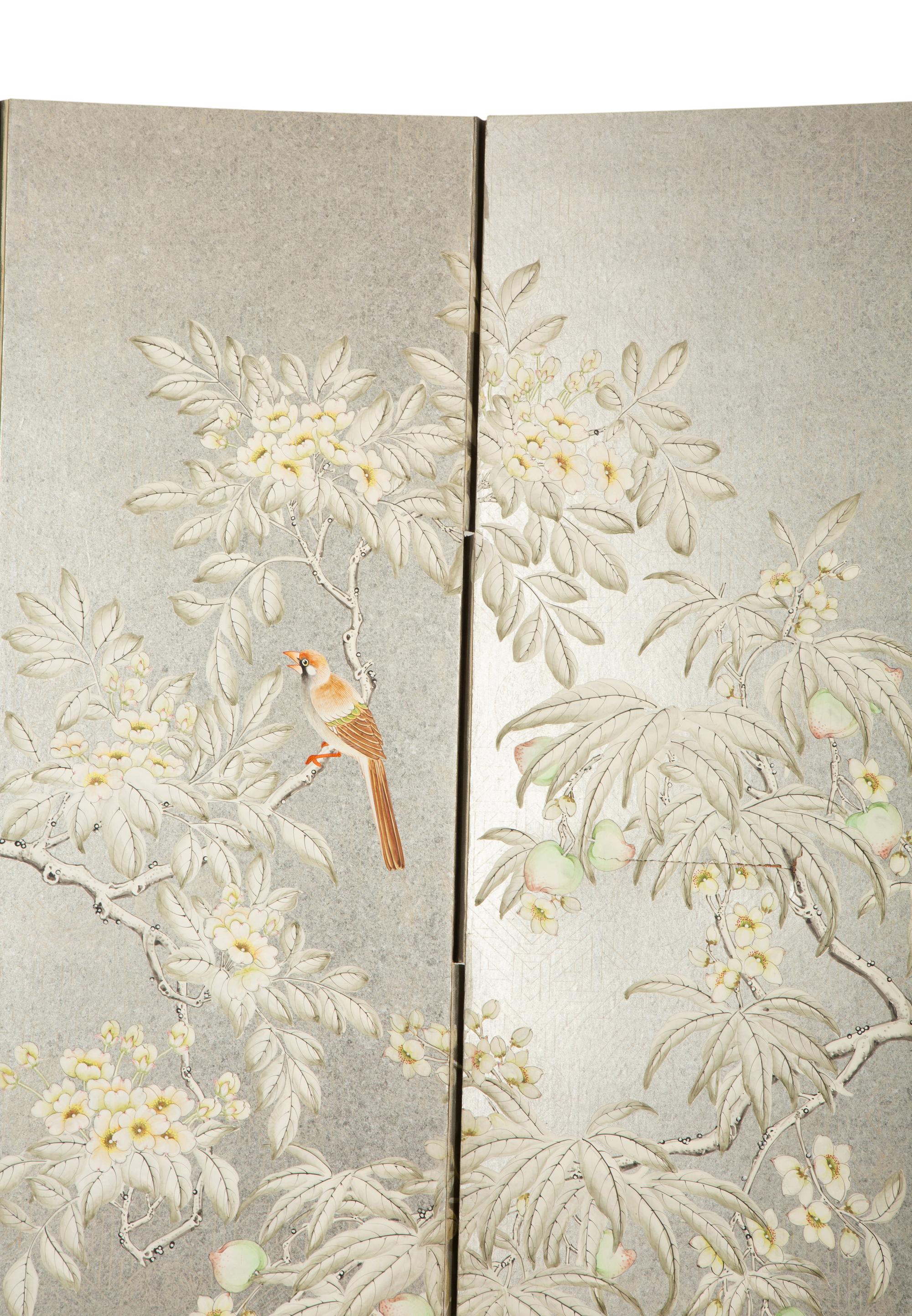 A Four-Panel Floor Screen with Silvered Wallpaper