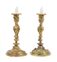 A Pair of Louis XV Style Gilt Bronze Candlesticks Height 10 inches. — 19TH CENTURY