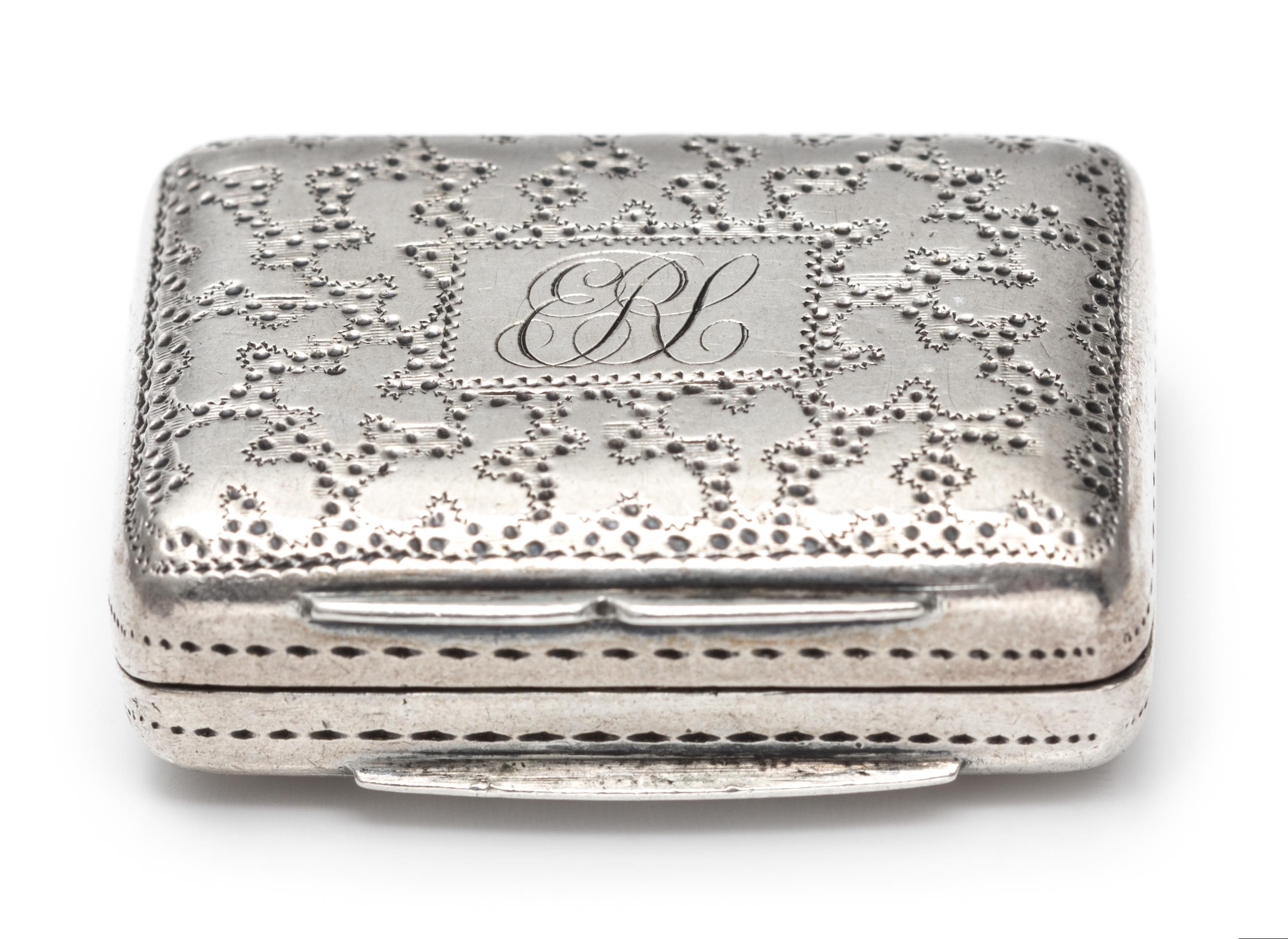 A William IV Silver Vinaigrette, Thomas Shaw, Birmingham, 1832, the lid with wrigglework decoration, centered by a monogrammed cartouch
