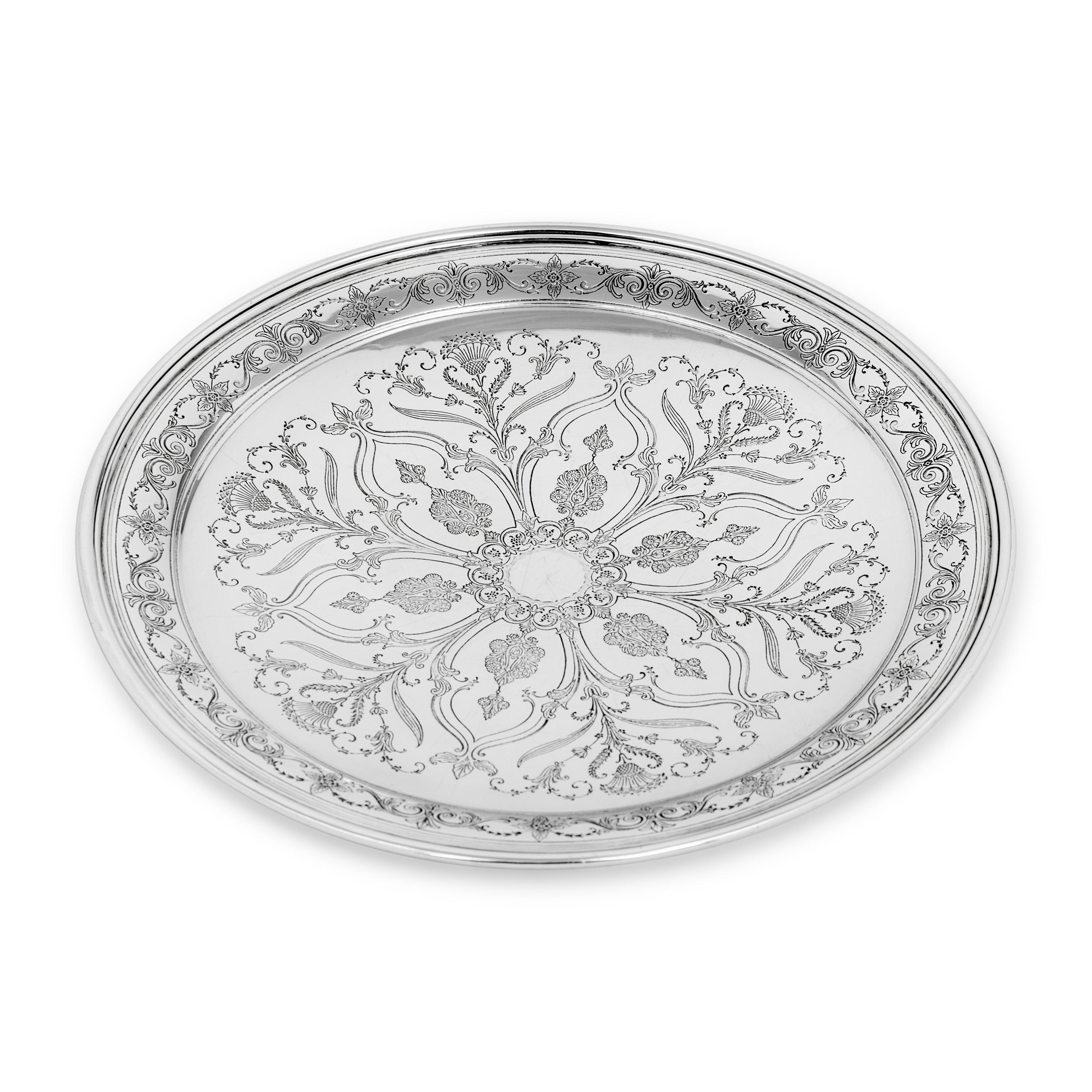 A Tiffany and Co. Engraved Silver Dish