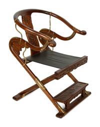 A Chinese Brass Mounted Yoke Back Armchair