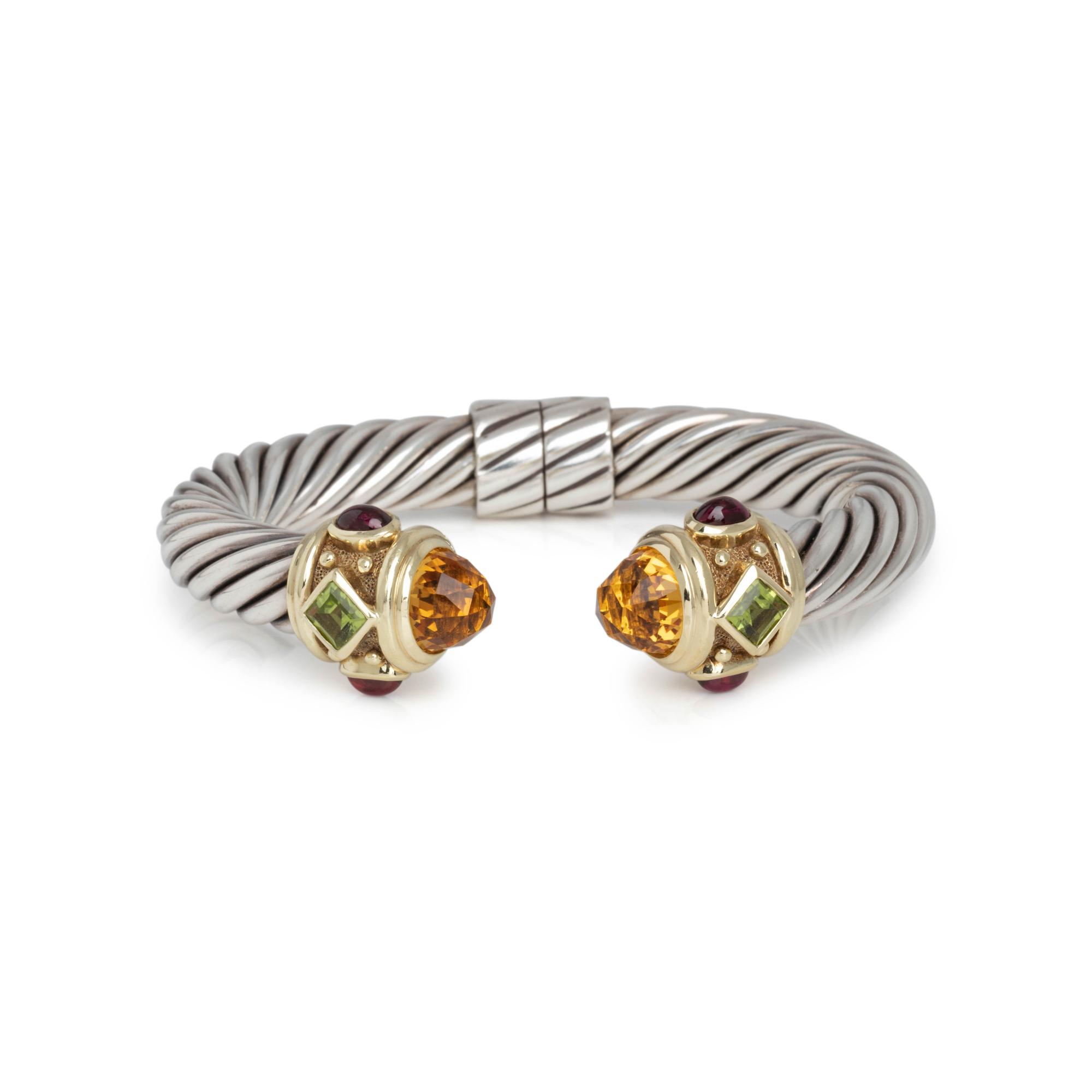 DAVID YURMAN, STERLING SILVER, YELLOW GOLD AND GEMSTONE 'RENAISSANCE' CUFF BRACELET