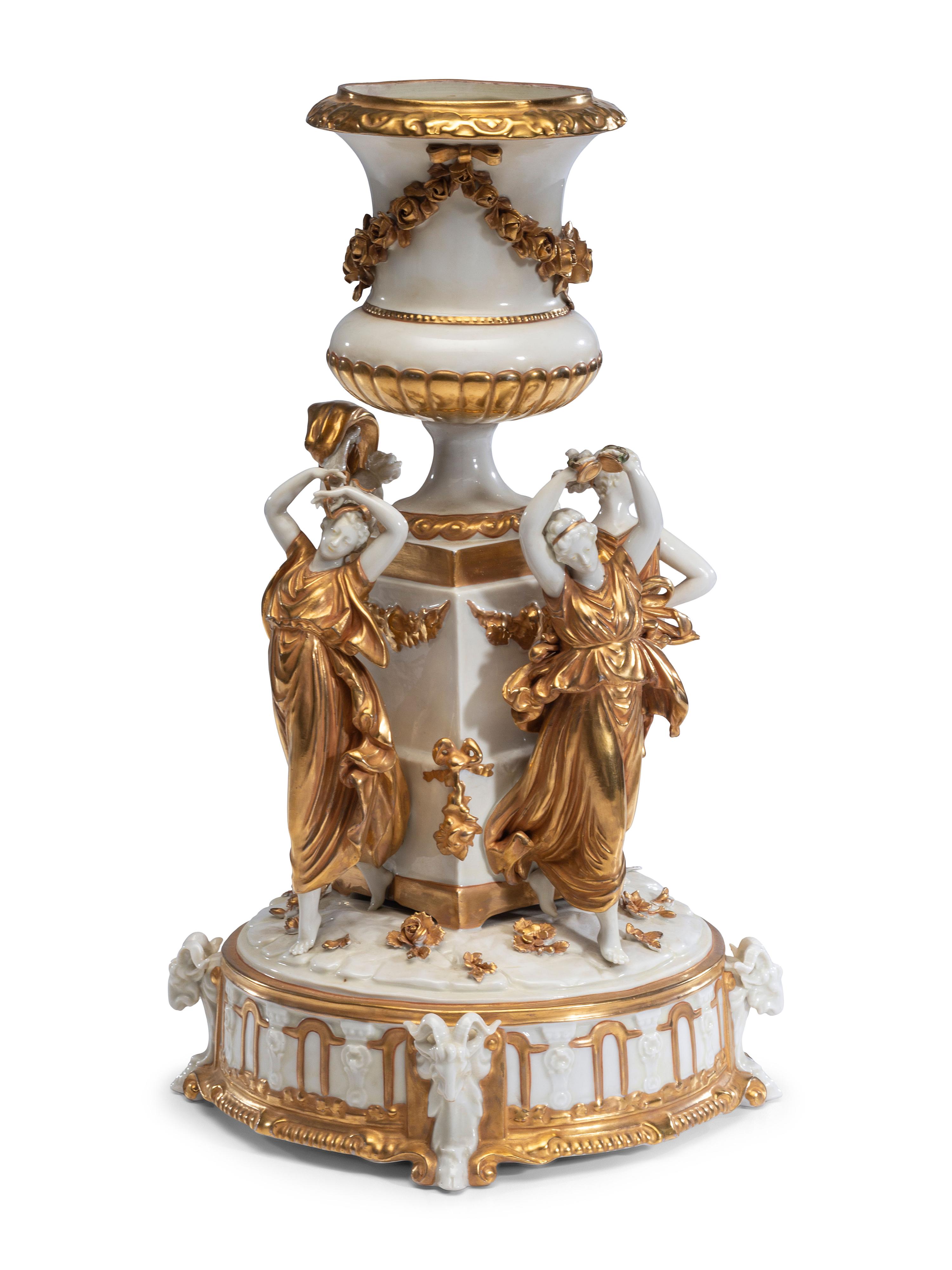 A Capodimonte Five-Piece Parcel Gilt Porcelain Surtout de Table