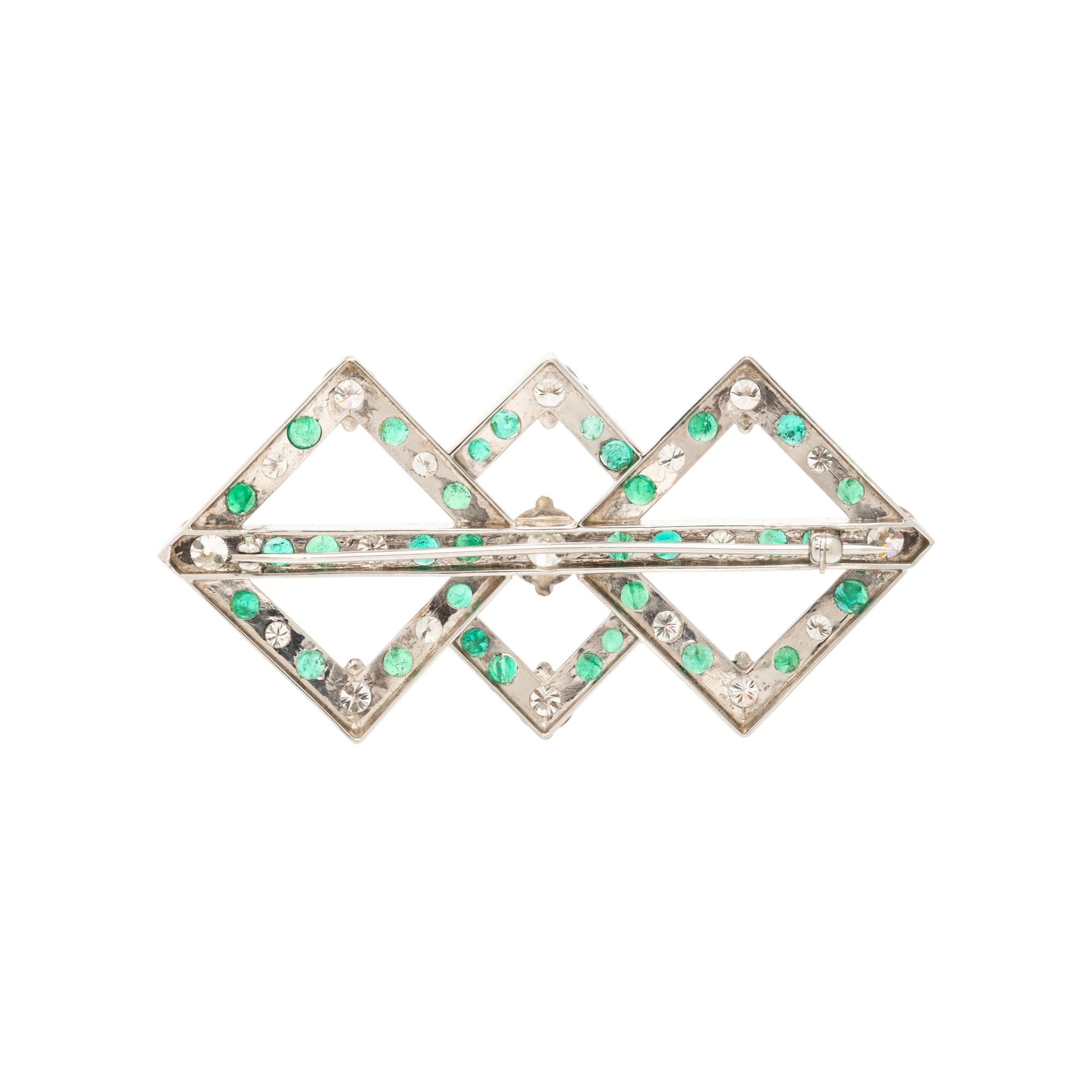 DIAMOND AND EMERALD BROOCH
