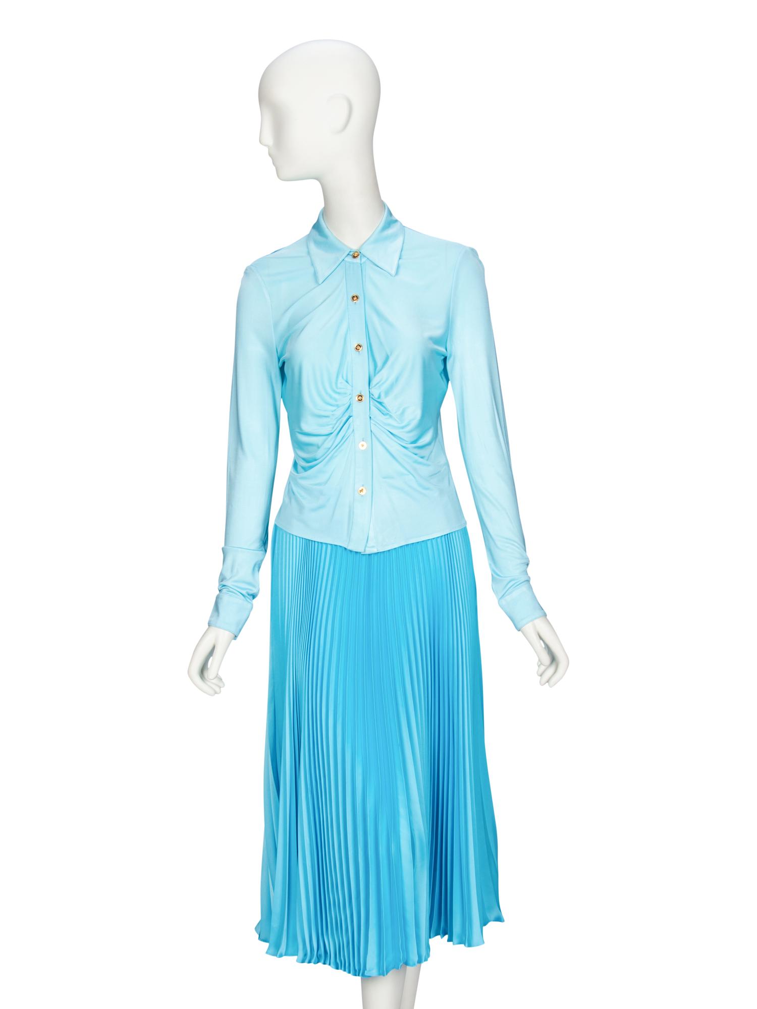 VERSACE, LIGHT BLUE SKIRT ENSEMBLE