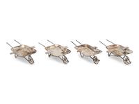 An Assembled Set of Four Mexican Silver Wheelbarrow-Form Ash Trays