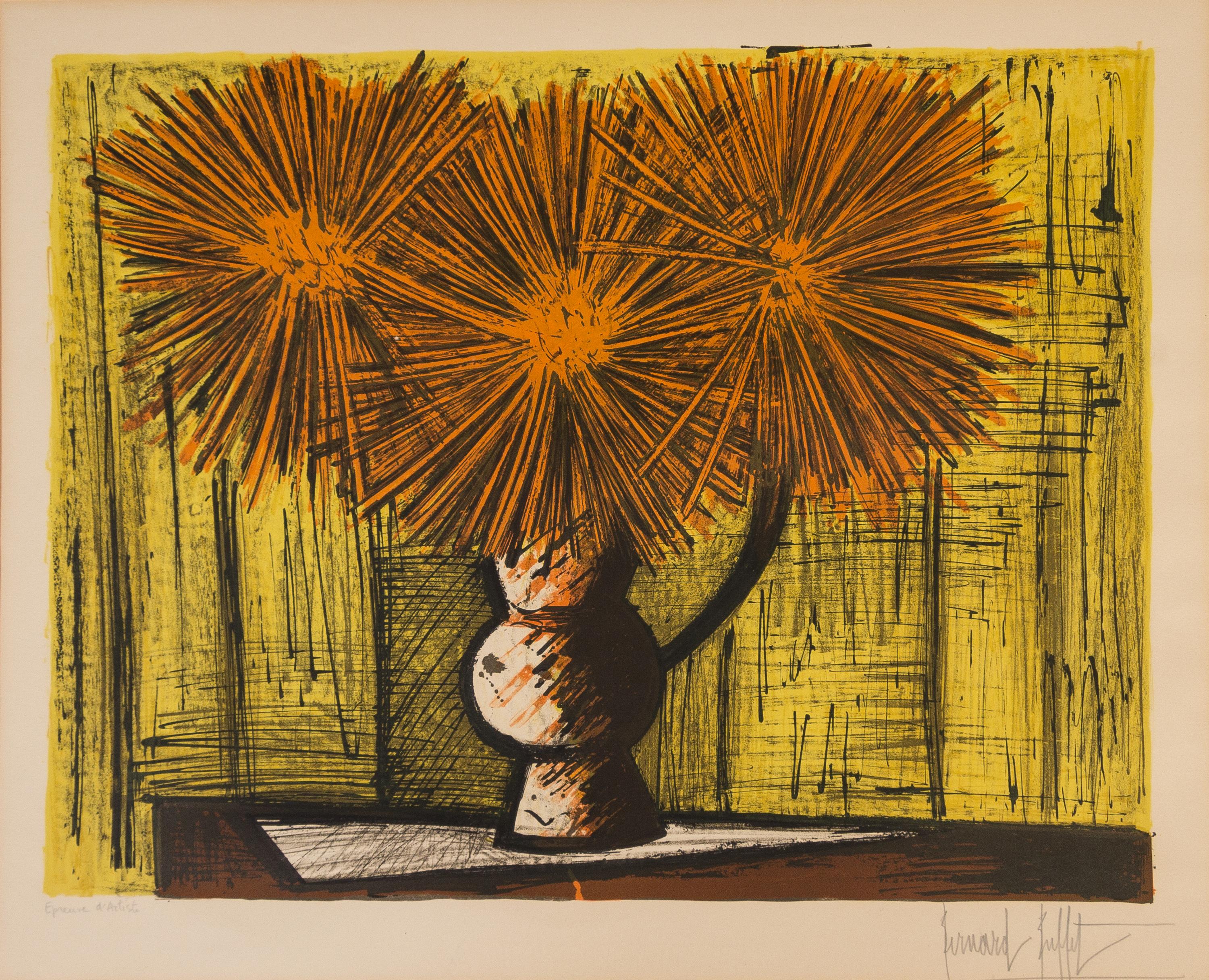 Bernard Buffet, (French, 1928-1999), Dahlias sur fond jaune