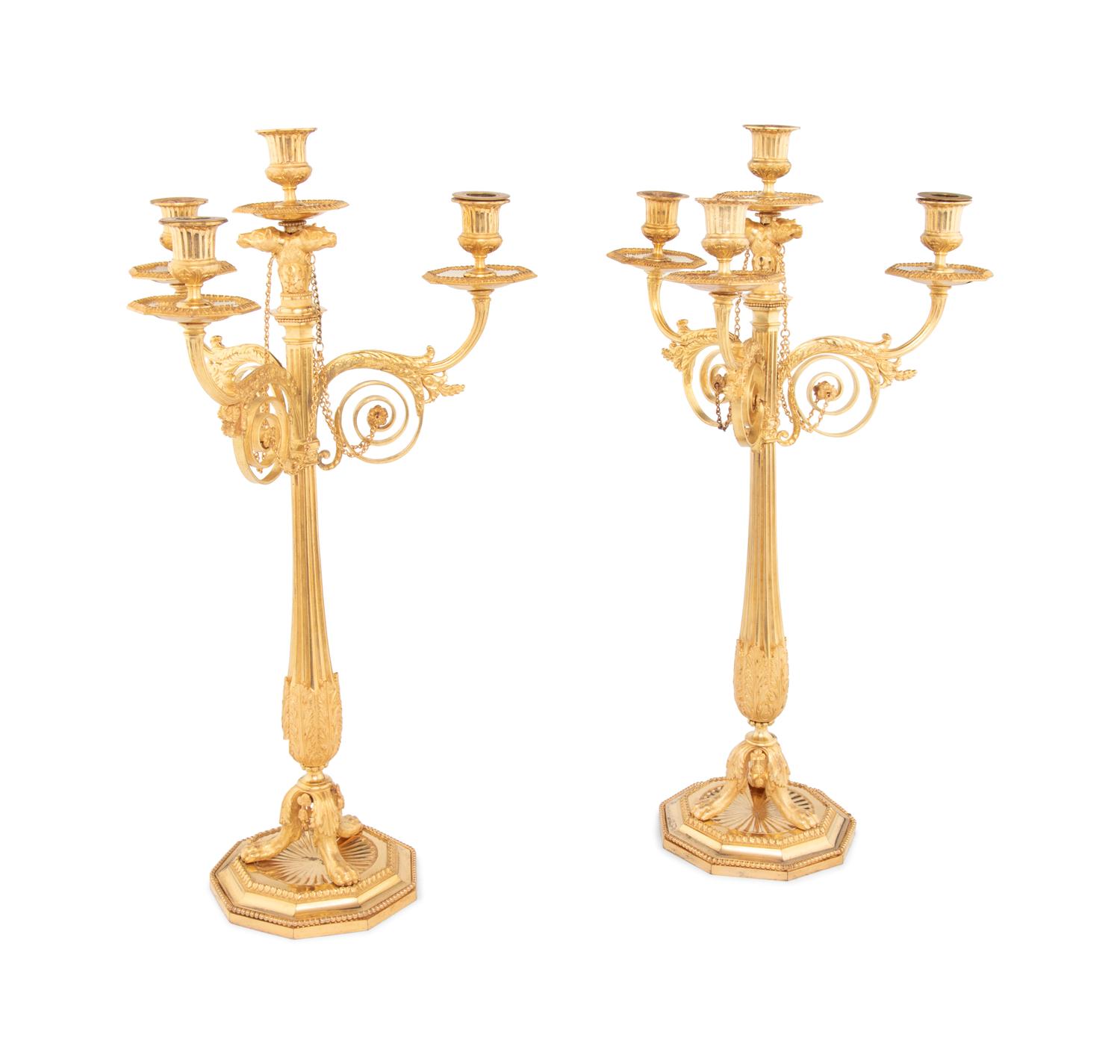 A Pair of George III Gilt Bronze Four-Light Candelabra
