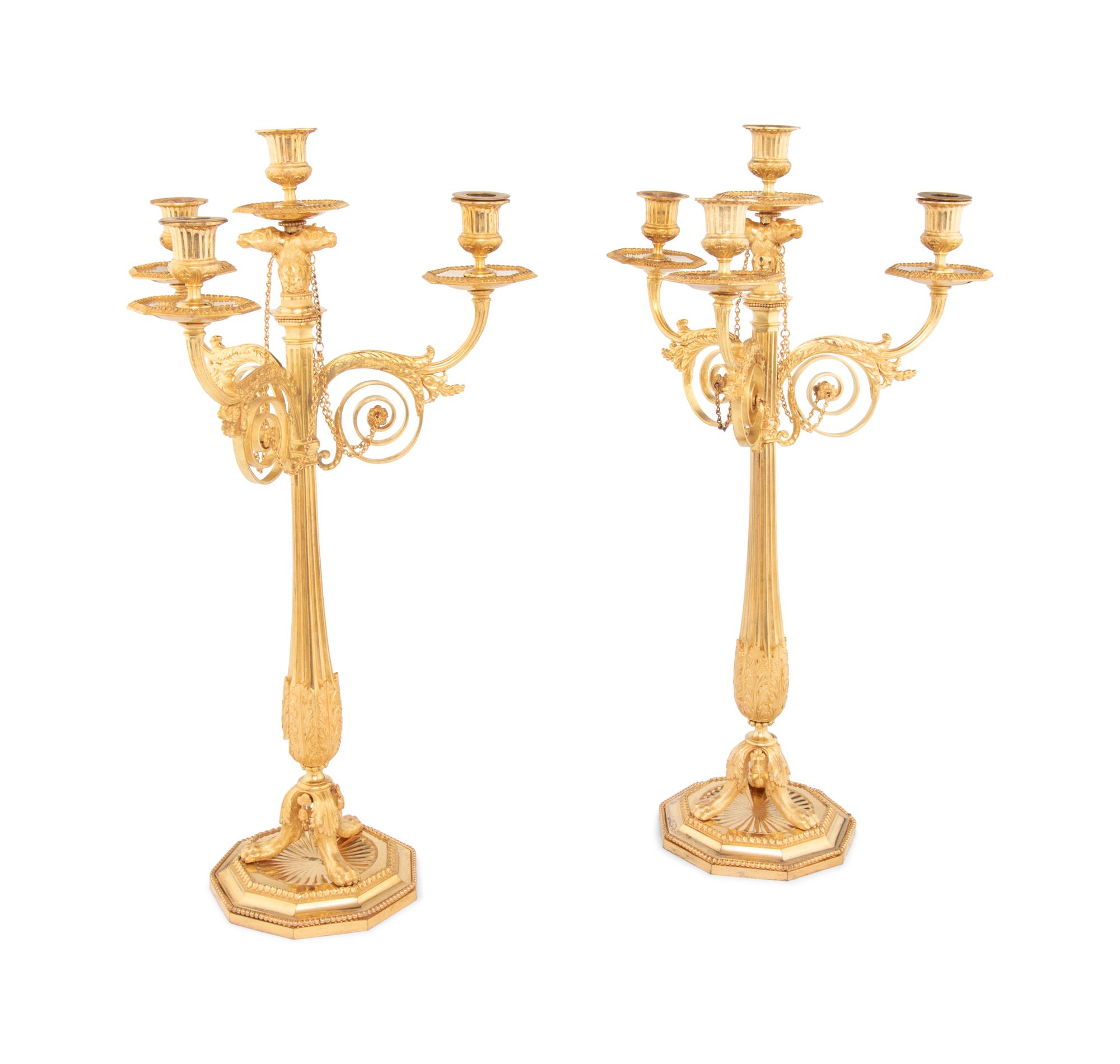 A Pair of George III Gilt Bronze Four-Light Candelabra