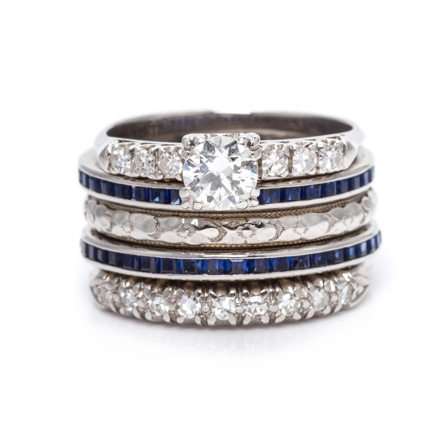A Diamond and Sapphire Ring Set, 5.80 dwts.